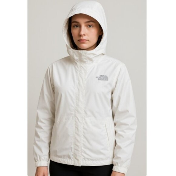 The North Face HyVent White Hooded Rain Jacket Womens XL Lightweight Waterproof - Picture 1 of 10
